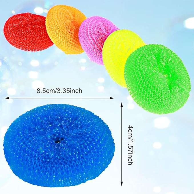 Plastic Dish Scrubbers for Dishes 15Pcs Plastic Pot Round Scrubber Scouring Pad Assorted Colors Nylon Non Scratch Dish Scrubber for Kitchen Cleaning