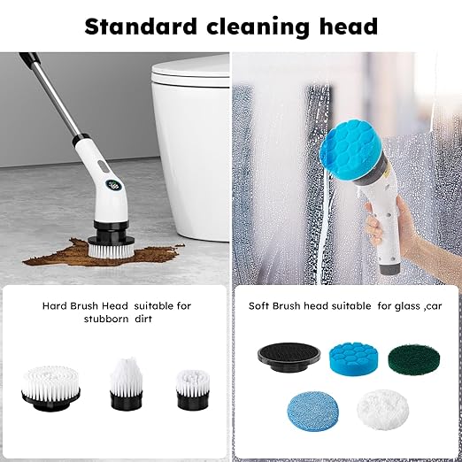Electric Spin Scrubber with 8 Brush Heads – HIMAAT IPX7 Waterproof, Adjustable Extension Handle & LCD Display – Powerful Cleaning Brush for Bathroom, Kitchen, Tile, Grout, and Shower
