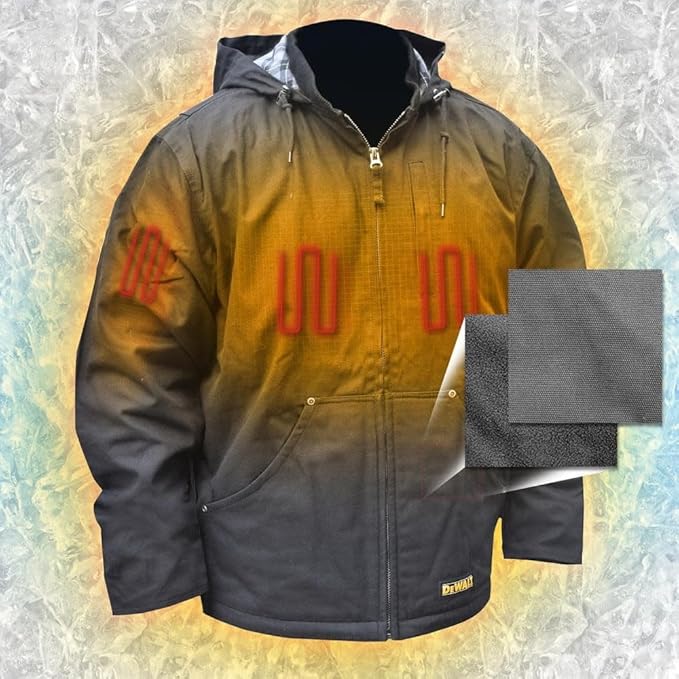 DEWALT Unisex Adult With 2.0ah Battery and Charger DEWALT Heated Heavy Duty Work Coat, Tobacco, 2X US