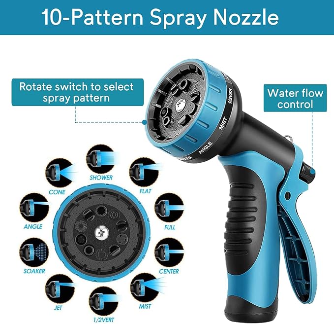 Expandable Garden Hose 100 ft - 2025 Upgraded No Kink Retractable Water Hose 100ft with 10 Pattern Spray Nozzle, Solid Brass Fittings, Expanding Latex Core, Strong Fabric, Super Lightweight & Flexible
