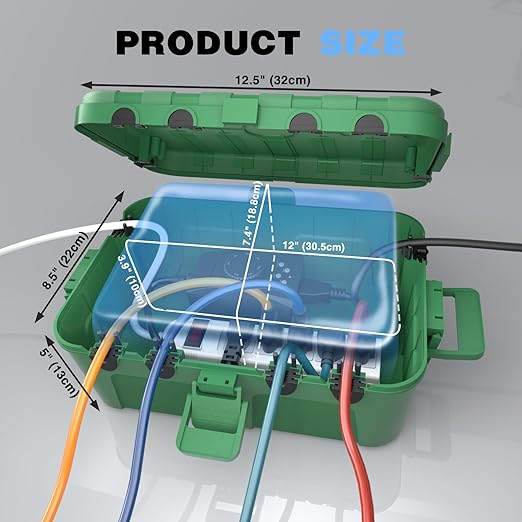 Flemoon IP54 Waterproof Electrical Box, Outdoor Plug Cover Weatherproof, for Outdoor Outlet, Timer, Extension Cord, Power Strip, String Light, Green