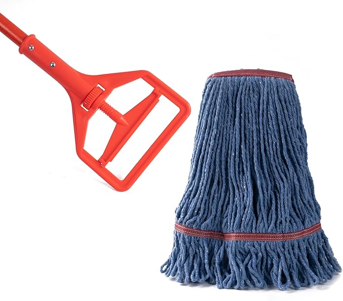 Matthew Heavy Duty Screw Clamp Mop Handle 60 inch Fiberglass Mop Stick,Commercial Mop Head Replacement Holder for Floor Cleaning,Quick Change for Wet Mop Handles w/Roller - 12Pack Red