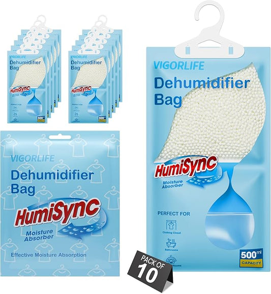 Moisture Absorbers,9.8OZ.,Hanging Closet Dehumidifier Bags,Desiccant,10 Pack Portable Humidity Packs for Bathroom,Closet,Wardrobe,Attract and Trap Excess Moisture, Blue