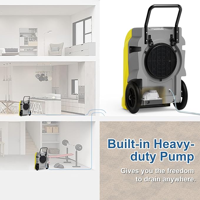 AlorAir 270 Pints Commercial Dehumidifiers for Large Room or Basements, Industrial Large Dehumidifier with Pump and Drain Hose, Dehumidifiers with Smart Wi-Fi, Manufacturer's 5 Years Warranty, Yellow