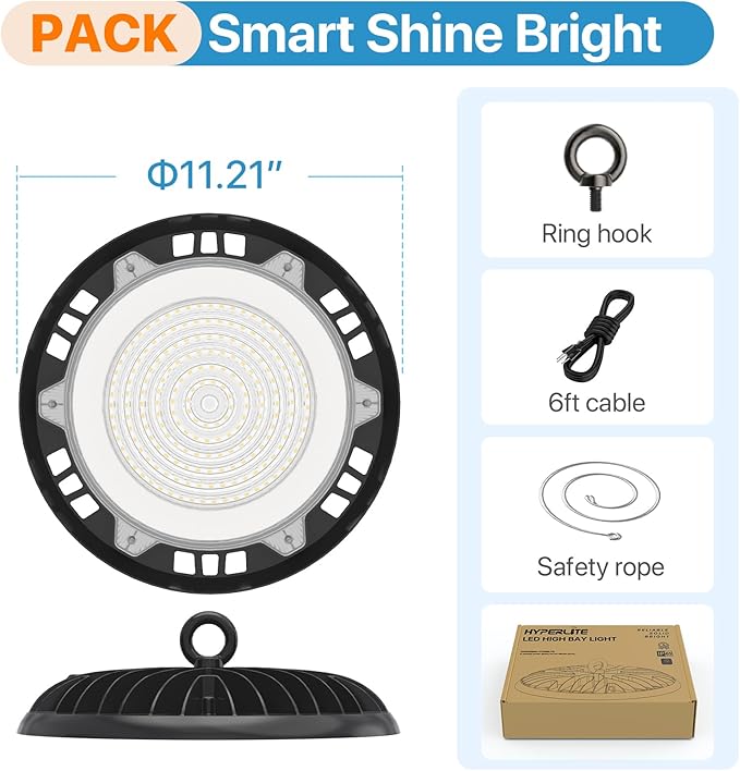 HYPERLITE High Bay LED Shop Lights: 10-Pack 150W UFO Light for Warehouse - UL-Listed Warehouse Lights for Barn Factory Supermarket Lighting