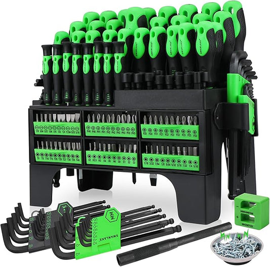 141-Piece Magnetic Screwdriver Set with Plastic Rack, Torx/Slotted/Phillips Precision Screwdrivers, SAE & Metric Hex Key Kit, Ratchet Handle & Screwdriver Bits, DIY Tools for Gift
