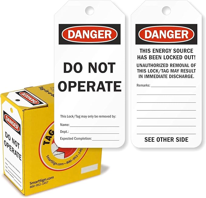 SmartSign Pack of 100 “Danger - Do Not Operate” Lock Out 2-Sided Safety Tags in Dispenser Box | 3" x 6.25" Plastic