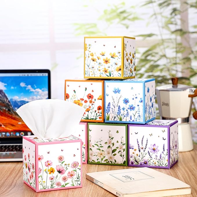 12 Pack Fall Floral Facial Tissues Cube Boxes 600 Sheets 3 Ply Small Square Wildflowers Face Tissues Bulk for Autumn Car Bedroom Supplies