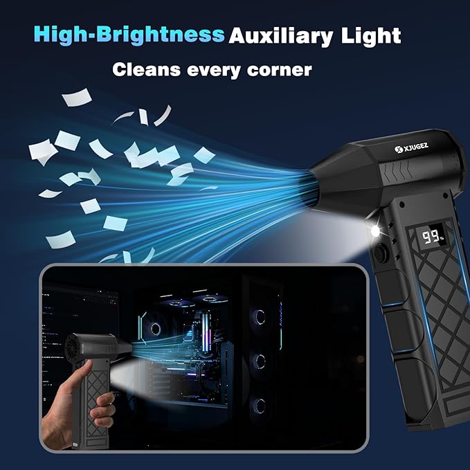 Compressed Air Duster,130000RPM Electric Air Duster with LED Auxiliary Light & 3-Mode Flashlight,4 Gears diamond Design Mini Blower with Display,Hand Held Jet fan for Keyboard,Car,Snow,Barbecue