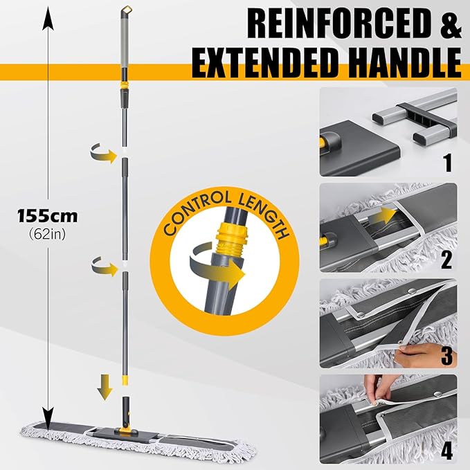 36" Commercial Dust Mops for Floor Cleaning, Masthome Professional Industrial Mop with 3 Pads, Heavy Duty Commercial Mop with 62'' Long Handle,Large Floor Mops for Office Garage Warehouse Factory Mall