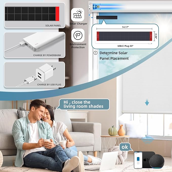 SmartWings Motorized Roller Shades Work with Homekit, 100% Blackout Smart Blinds for Windows, Cordless Remote Control Window Shades, Essential White, Customized Size