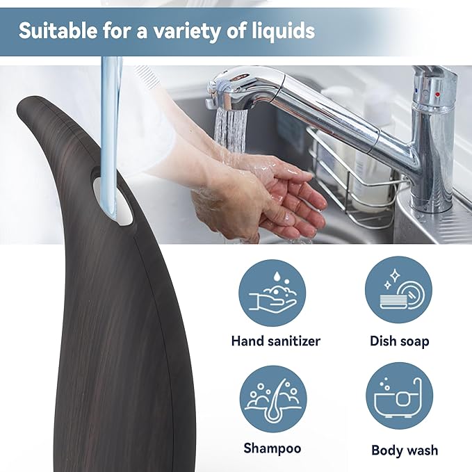Automatic Soap Dispenser with Infrared Sensor - Adjustable 4-Level Touchless Hand Soap for Kitchen, Bathroom - Battery Operated Electric Dispenser, Durable Plastic, Smart Soap Holder(Deep Grain)