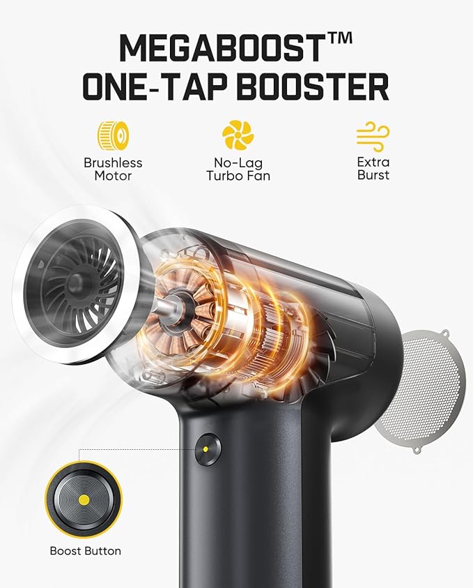 Fanttik B10 Pro Electric Air Duster, 110000RPM Brushless Motor, Compressed Air Duster, Mini Blower with One-tap Booster, 3 Gears Adjustable, Electric Duster for PC, Keyboard, Electronics and Workbench