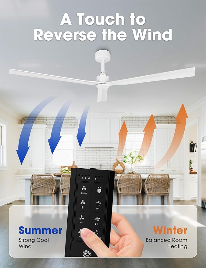 White Ceiling Fan No Light with Remote, Modern DC Motor Ceiling Fans without Lights for Bedroom, Reversible Quiet Indoor Outdoor Ceiling Fans for Patios Living Room, 6 Speeds, Timer, 50 Inch