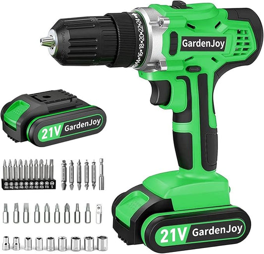GardenJoy 20v Cordless Drill Set, Power Electric Kit Battery With Charger 30Nm 2-Speed 3/8" Keyless Chuck 24+1 Torque Drill Driver screwdriver Bits with LED Electric Work Light for MEN DIY
