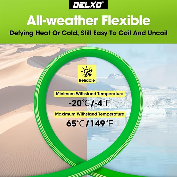 Delxo Garden Hose without Nozzle, 3/4 in. x 50 FT Non-Expanding Water Hose with Aluminum Alloy Interface, Heavy Duty Manguera Para Jardin, Water Pipe, Easy to Use for Gardening, Car Washing & Storage