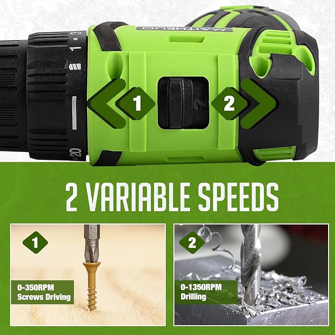16.8V Cordless Drill, DEGLASERS Electric Power Drill with Battery and Charger, 3/8”Keyless Chuck, 2 Variable Speed, 20+1 Torque Setting for Man/Women Home Use