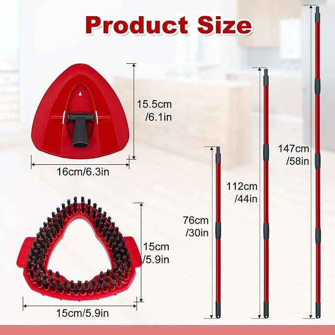 Mop Handle Replacement for Ocedar, 4 Section 30" to 58" Extendable Length Mop Stick for Ocedar Spin Mops Refills and Brooms Floor Cleaning, Include Base and Scrub Brush