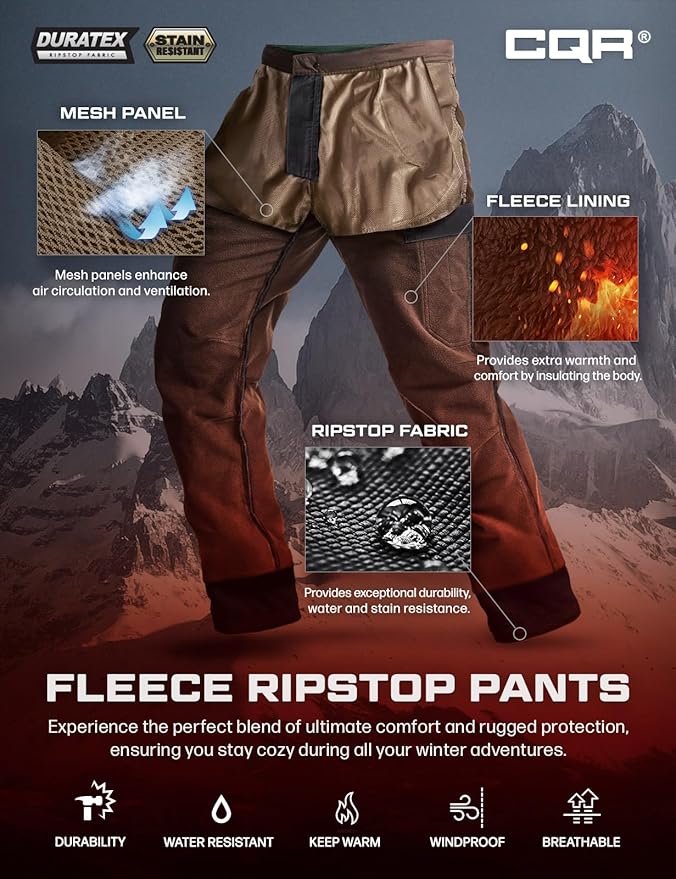 CQR Men's Winter Tactical Cargo Pants, Thermal Fleece Lined Outdoor Snow Ski Hiking Work