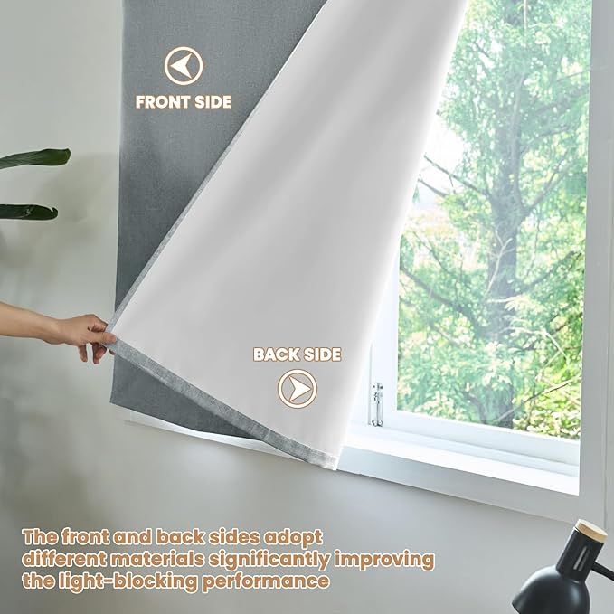 100% Blackout French Door Curtain,Adhesive, No Drilling Required,Small Curtains Designed for Installation On Doors (Light Gray - W25 × L40 in)
