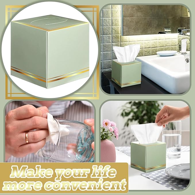 12 Pack Facial Tissues Cube Boxes Face Tissue Box 600 Sheets 3 ply Square Tissues Soft Tissue Paper Bulk for Car Pocket Toilet Household Bedroom Family(Sage Green)