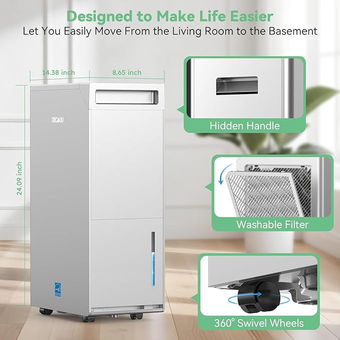 5000 Sq.Ft Energy Star Most Efficient 2024 Dehumidifier,DECIUU Max 100 Pint (Standard 70 Pint) Dehumidifier for Basement with Drain Hose,Intelligent Humidity Control for Home Bathroom Garage Bedroom
