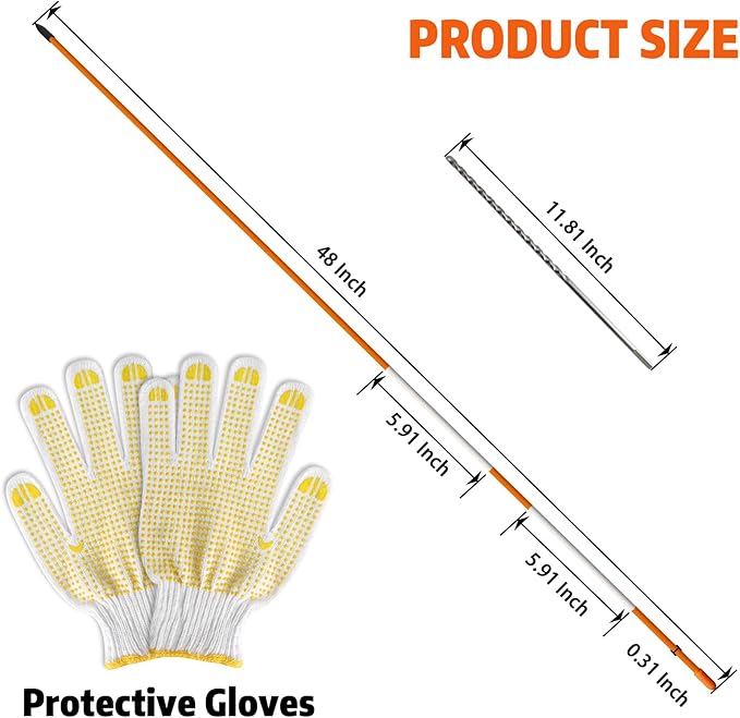 DGSL 100 PCS Driveway Markers, 48in Driveway Reflectors on Poles Orange Fiberglass Snow Stakes with Reflective Tape for Easy Visibility, with Protection Gloves and Drill Bit for Parking Lots, Walkways