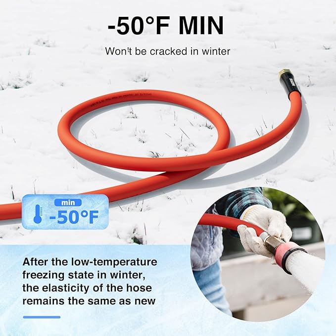 SPECILITE 3/4" Hot/Cold Garden Water Hose 75 ft, -50℉-190℉,Flexible & Lightweight With 3/4" Brass Fittings for Yard, Outdoor, Farm, Red
