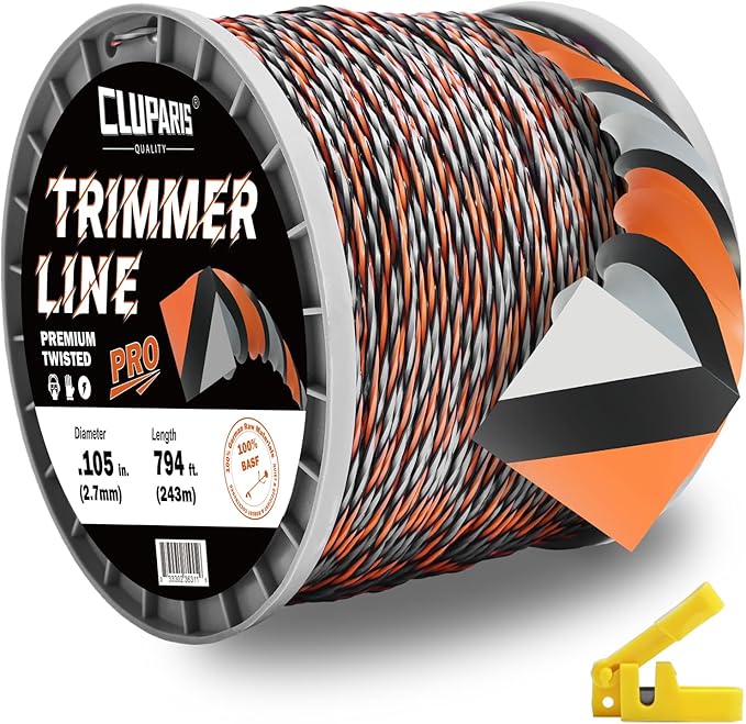 Cluparis 3-Pound Super Heavy Duty Trimmer Line .105-Inch-by-794-ft Twist Pro Trimmer Line Spool 3-Component Tri-Extrusion Weed Eater String with Super Line Cutter
