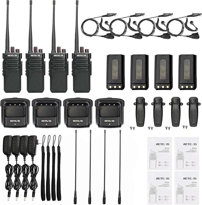 Retevis RT29 High Power 2 Way Radios Long Range, Heavy Duty Radios Walkies Talkies with Whip Antenna, 3200mAh, Rechargeable 2 Way Radios with Earpiece, Professional Radios for Construction(4 Pack)