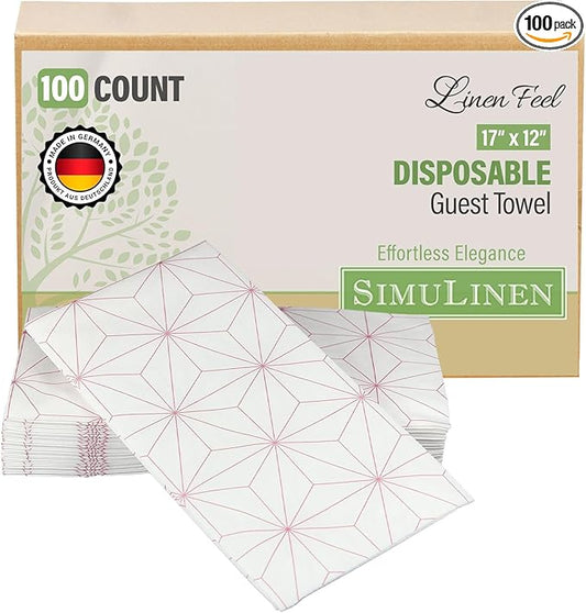 SimuLinen Rose Gold Geometric Disposable Paper Towels for Bathroom - Cloth-Like, Soft, Single-Use, Linen Feel, 12x17", 100ct (Made in Germany)
