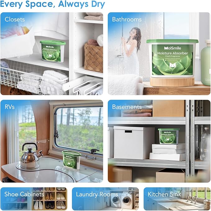 Moisture Absorbers 3 Pack, Fresh Fragrance Closet Dehumidifier for Bathroom, Car ＆ Basement, 10.5 oz Refillable Humidity Absorber Boxes