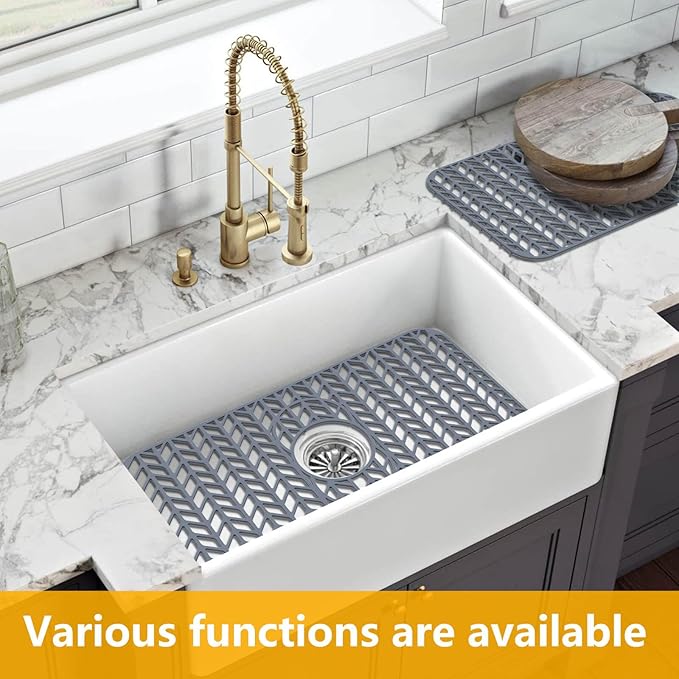 Sink Protectors for Kitchen Sink 12"13"16"18"19"24"26"28"29"30",Silicone kitchen sink mats protector for bottom of farmhouse sink(24"x12.5"Gray)