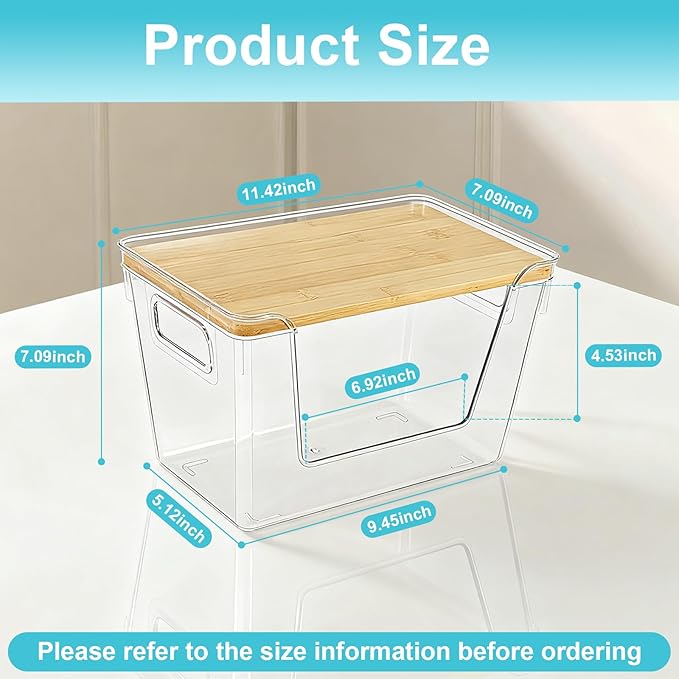 2-Pack Trash Bag Holder with Bamboo Lid, Acrylic Stackable Trash Bag Dispenser for 13/30/33 Gal Bags, Large Garbage Bags Dispenser Holder for Kitchen Laundry Room Under Sink Organization