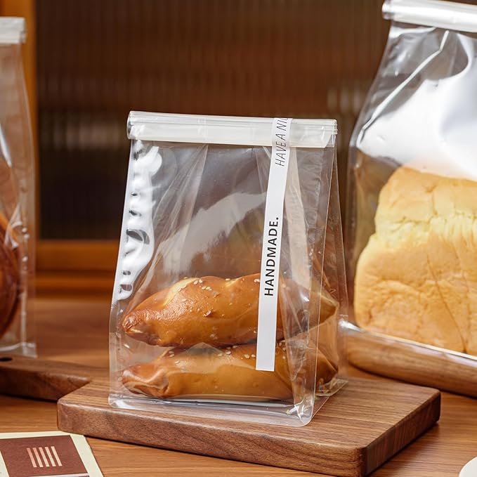50 Pcs Bread Bags for Homemade Breads, 5.1 Inch Clear Bakery Bags with Tin Tie, Small Loaf Plastic Bag, Storage PackingBag for Foods