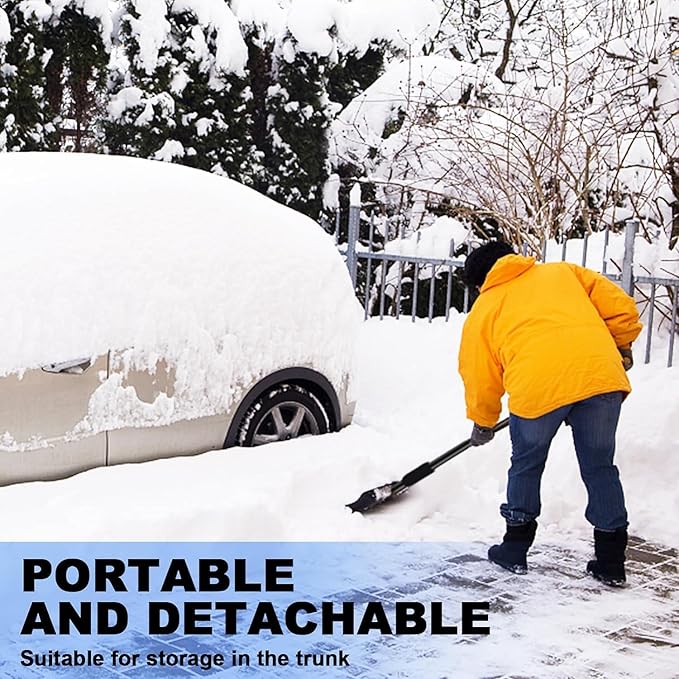 Snow Shovel, Upgrade Emergency Snow Shovel for Driveway with Aluminum Handle Large Capacity Lightweight and Adjustable Portable Survival Shovel for Home, Garden, Camping, Mud and Snowman(Black)