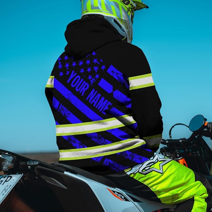 Color US Flag High Visibility Hoodie for Men Women Reflective Tapes Safety Workwear for Worker Runner Patriotic