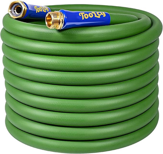 TOOLCY Garden Hose 50 ft x 5/8", Heavy Duty Water Hose, Lightweight, All-weather, Durable Hose with Swivel & Solid Brass Male to Female Fittings,Green