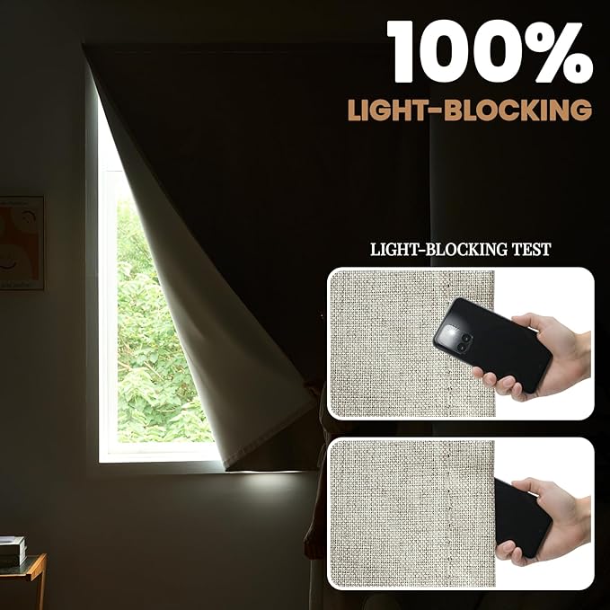 100% Blackout French Door Curtain,Adhesive, No Drilling Required,Small Curtains Designed for Installation On Doors (Light Beige - W25 × L40 in)