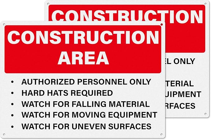 2 Pack Construction Area Signs Authorized Personnel Only Sign 14 × 10 Inches Aluminum Rust Free Fade Resistant Signage for Indoor Outdoor Use