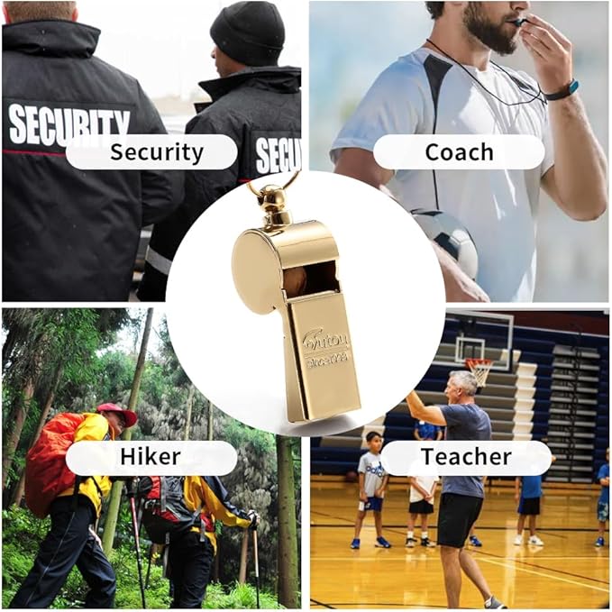 HUTOU Brass Whistle L5018CTJ with Lanyard, Golden, Ideal for Coaches, Teachers and Hikers