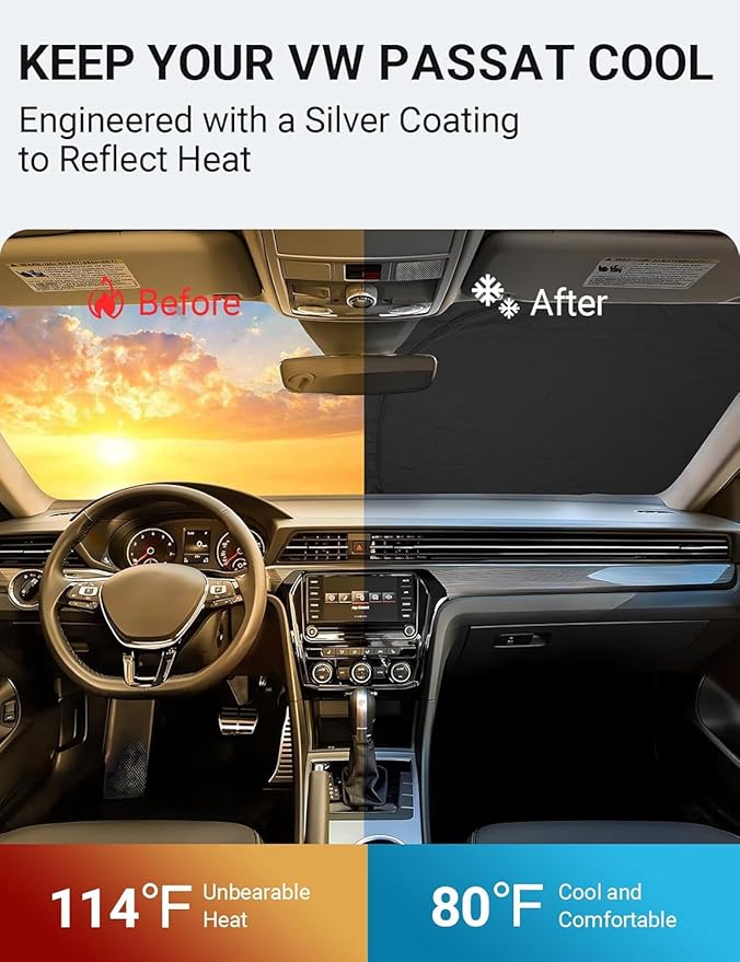 Proadsy 2025 Upgrade Windshield Sun Shade Custom Fit Volkswagen VW Passat 2012-2022 4-Layer Foldable Front Sunshade Protector Sun Visor Blocks UV Rays Keep Car Cooler