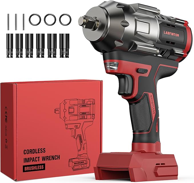 Cordless Impact Wrench 1/2 inch for Milwaukee 18V Battery, 900Ft-lbs(1200N.m) High Torque Impact Driver, Brushless Impact Gun with 4-Mode Speed, 6 Sockets, LED Work Light (Battery NOT included)