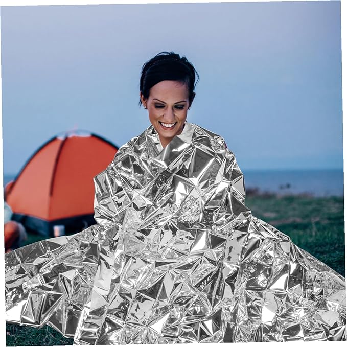 Mikinona 10Pcs Emergency Blanket Windproof Thermal Insulation Outdoor Warming Blanket for Camping Hiking and First Aid