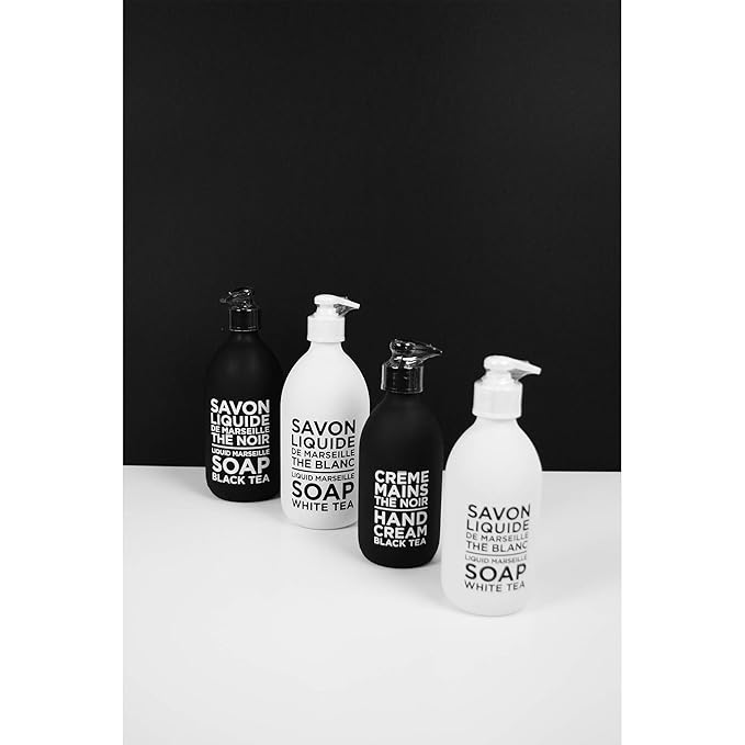 Compagnie de Provence Savon de Marseille Extra Pure Liquid Soap - Black Tea - 16.7 Fl Oz Glass Pump Bottle and 33.8 fl oz Plastic Bottle Refill