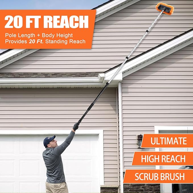 4-12ft Car Cleaning Kit, The Ultimate RV,Truck Washing Set with Soft Wash Brush, Tire Brush, Window Squeegee, Car Wash Mitt, Microfiber Cleaning Head & Extra-Thick Aluminum Extension Pole