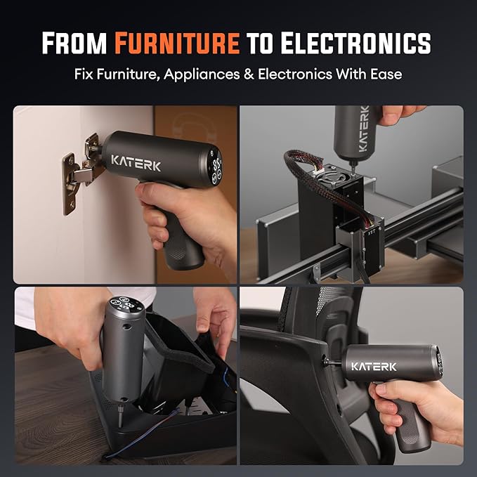 Electric Screwdriver Set - 4V Cordless Screwdriver Rechargeable 2500mAh - 5 Torque Settings Power Screwdriver 250RPM 5N·m Max - Tools for Furniture Electrical Repairs - LED, 15 S2 Metal Bit, 1/4" Hex