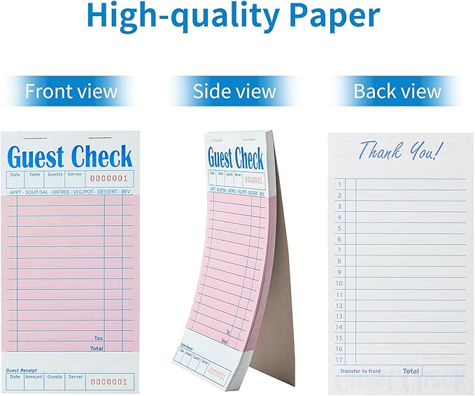 12 Pack Pink Guest Checks Books for Servers Server Note Pads, Waiter Checkbook, Waitress Notepad for Restaurants, Paper Checks 50 Sheets/Pack, 600 Total Tickets