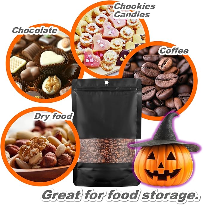 110 Pack Stand up Matte Metallic Storage Bags with Clear Front Window Heat-Sealable Resealable Solid Color Pouches for Food Storage Containers Organizer(Black,5.9 * 8.6 inch,Pack of 110)