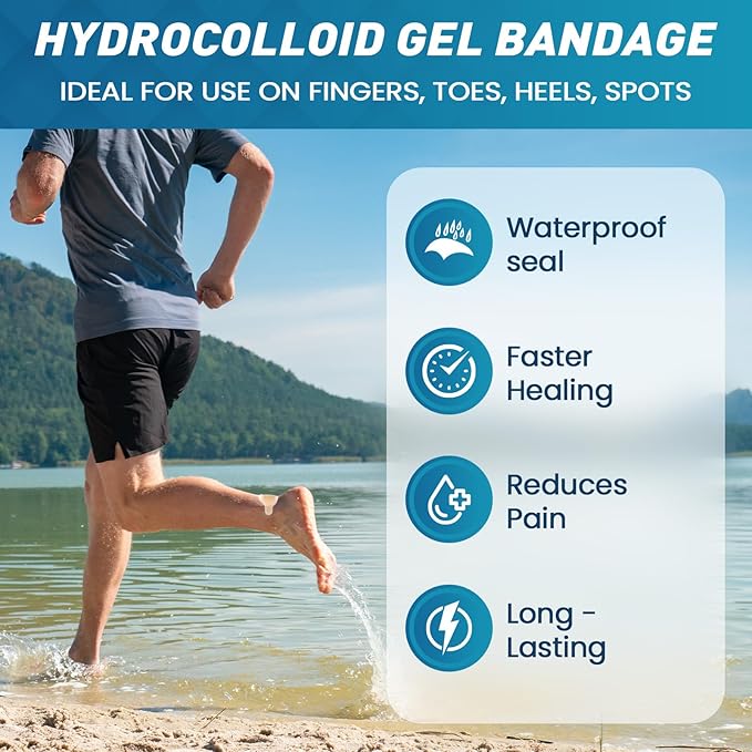 Hydrocolloid Blister Bandages for Feet - 30ct Gel Blister Bandages - Blister Cushions for Heel, Toe - Blister Prevention for Travel - Water Resistant Bandages Pads (Toe Pack)